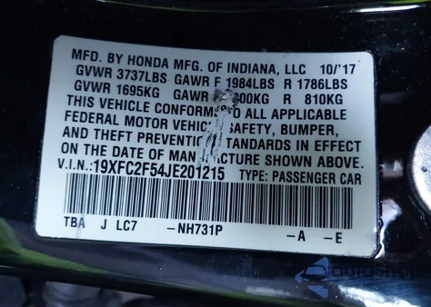 2018 Honda Civic Lx z USA, uszkodzony, nr VIN 19XFC2F54JE201215